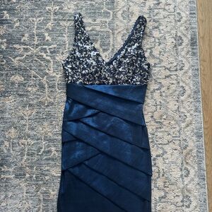 City Triangles Navy and Silver Sequin Midi Dress